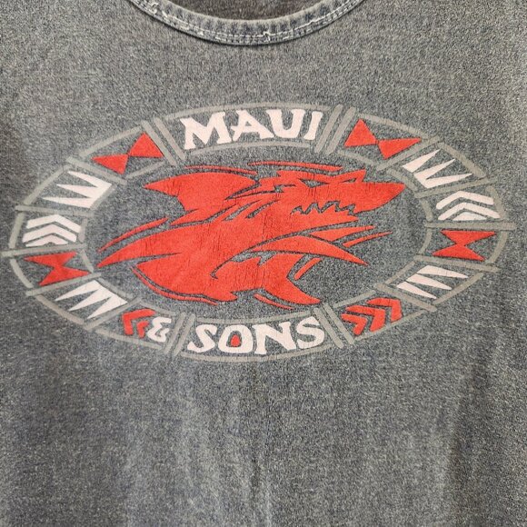 Maui & Sons Mens Tank Top Vintage 90s Faded Black Wraparound Logo - Picture 2 of 9